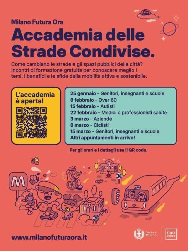 Volantino degli appuntamenti

Accademia delle strade condivise

Come cambiano le strade e gli spazi pubblici delle città?
Incontri di formazione gratuita per conoscere meglio i temi, i benefici e le sfide della mobilità attiva e sostenibile.

25 gennaio - Genitori, insegnanti e scuole

8 febbraio - Over 60

15 febbraio - Autisti

22 febbraio - Medici e professionisti salute

3 marzo - Aziende

8 marzo - Ciclisti

15 marzo - Genitori, insegnanti e scuole

Altri appuntamenti in arrivo!