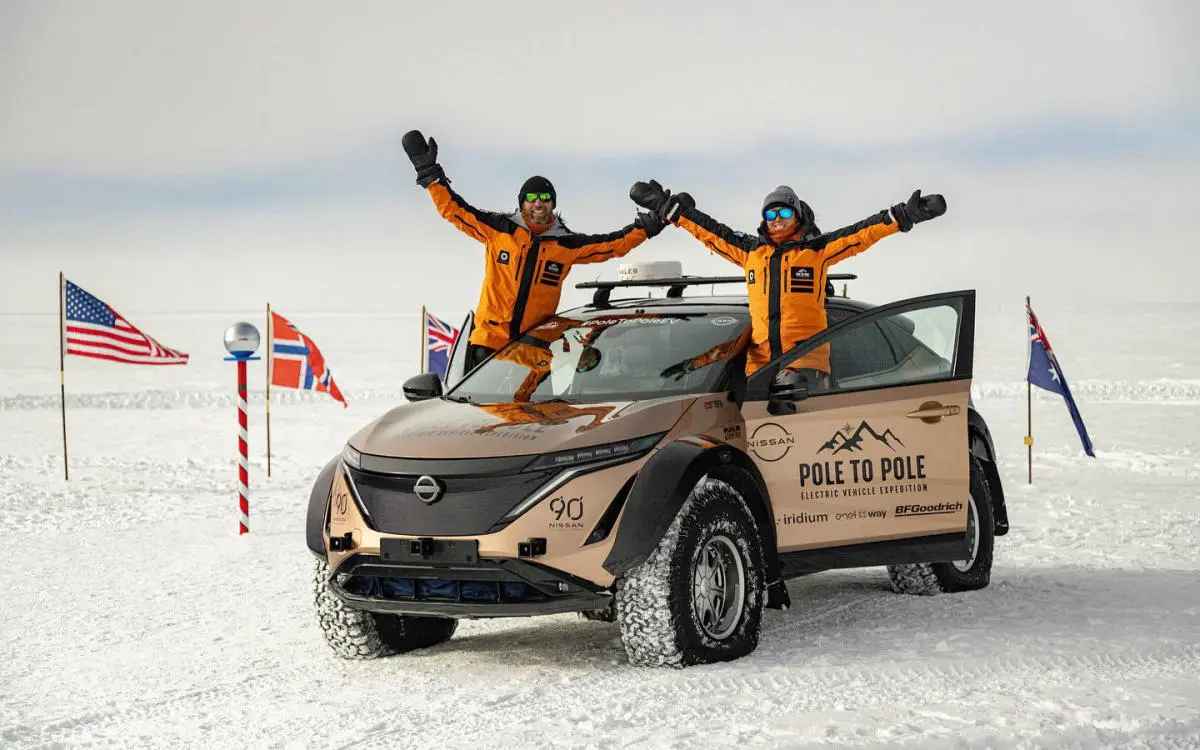 An electric car completed the world's first-ever drive from the North to the South Pole