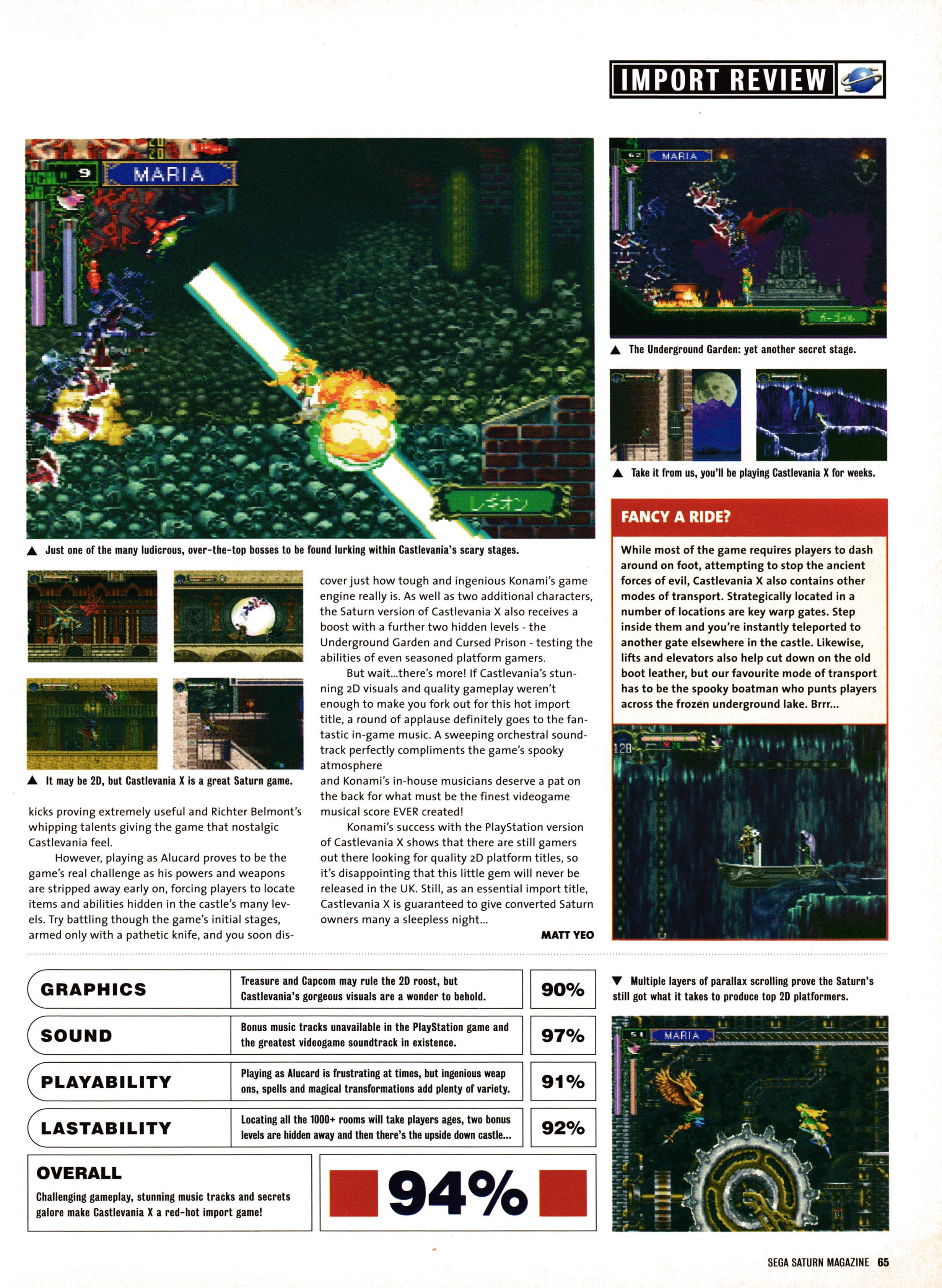 Review for Castlevania Symphony of the Night  on Sega Saturn from Official Sega Saturn Magazine 34 - August 1998 (UK)

score: 94%