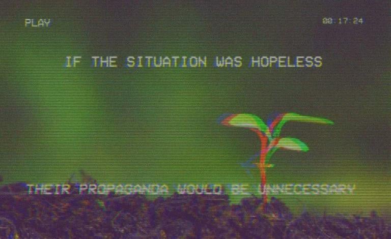 Image of seedling with text: "If the situation was hopeless their propaganda would be unnecessary"