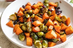 Roasted Sweet Potatoes, Brussels Sprouts and Cranberries