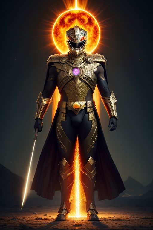 A depiction of Ra suited for a Power Rangers game. Original prompt lost.