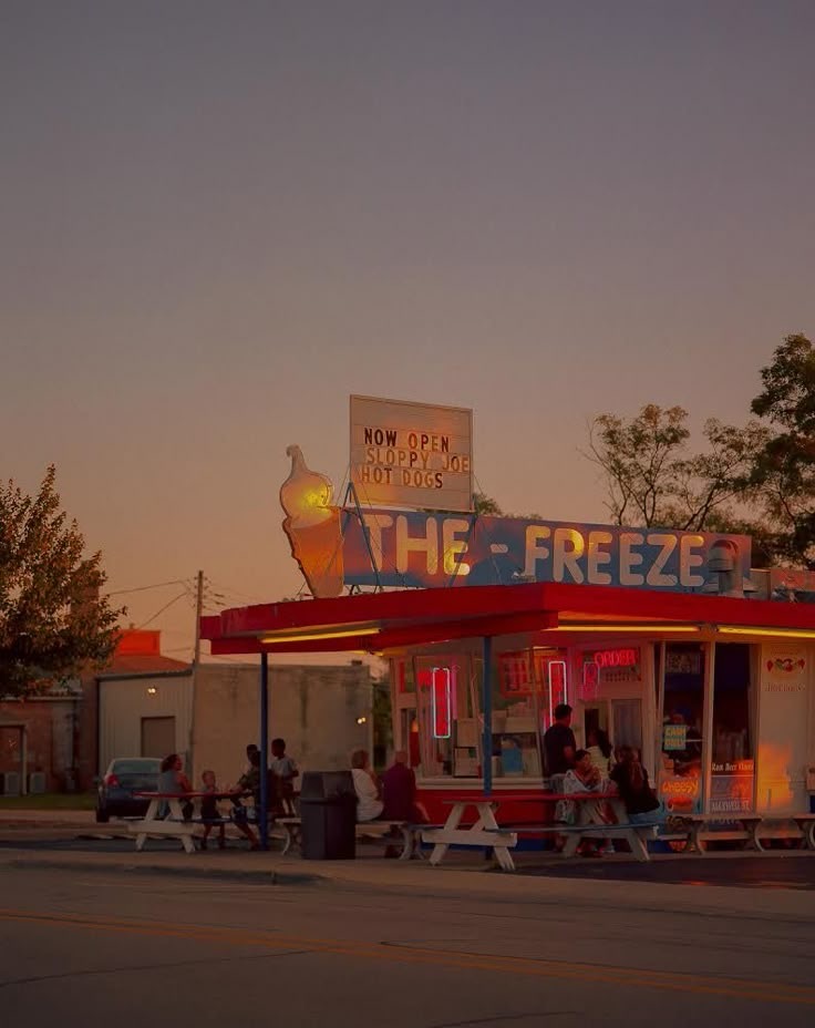 The Freeze restaurant at dusk