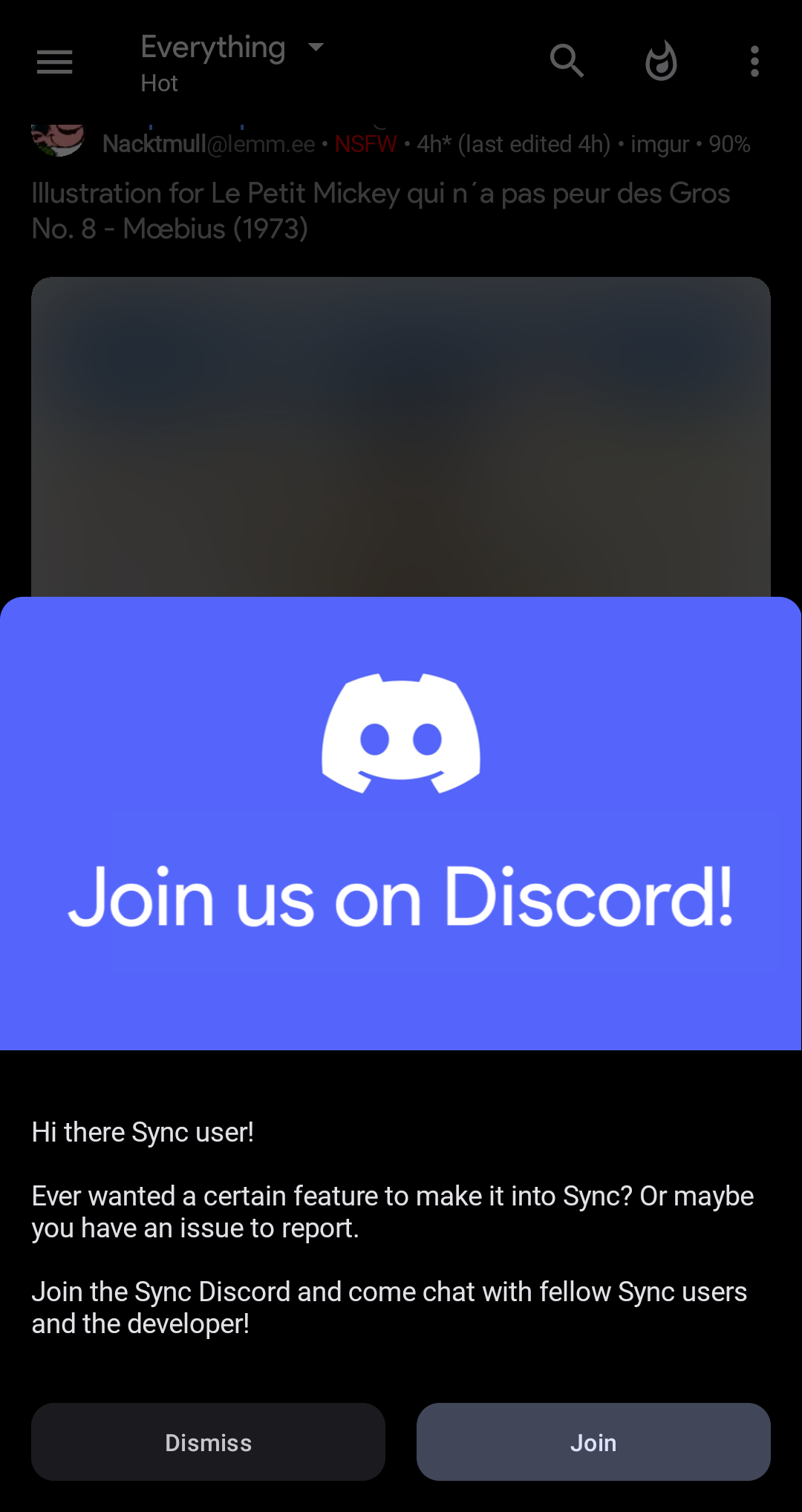 screenshot of sync wanting users on discord