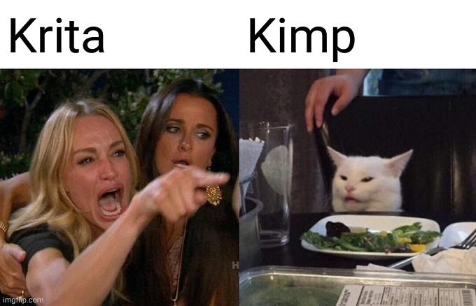 woman yelking Krita at Kimp cat