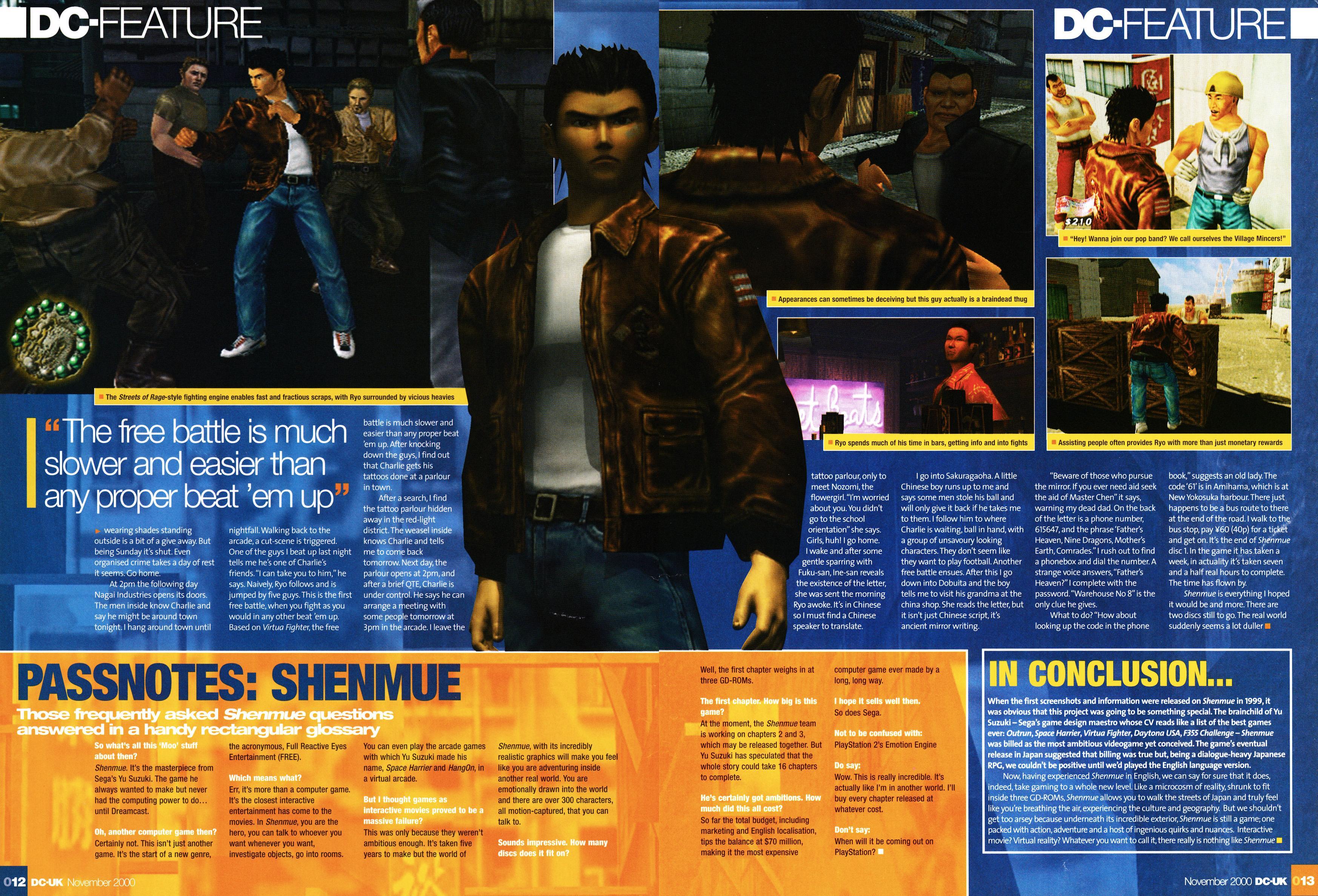 Starting to get into the winter mood, so what better than to post a nice big feature on Shenmue for Dreamcast.
Taken from DC-UK 15 - November 2000 (UK)