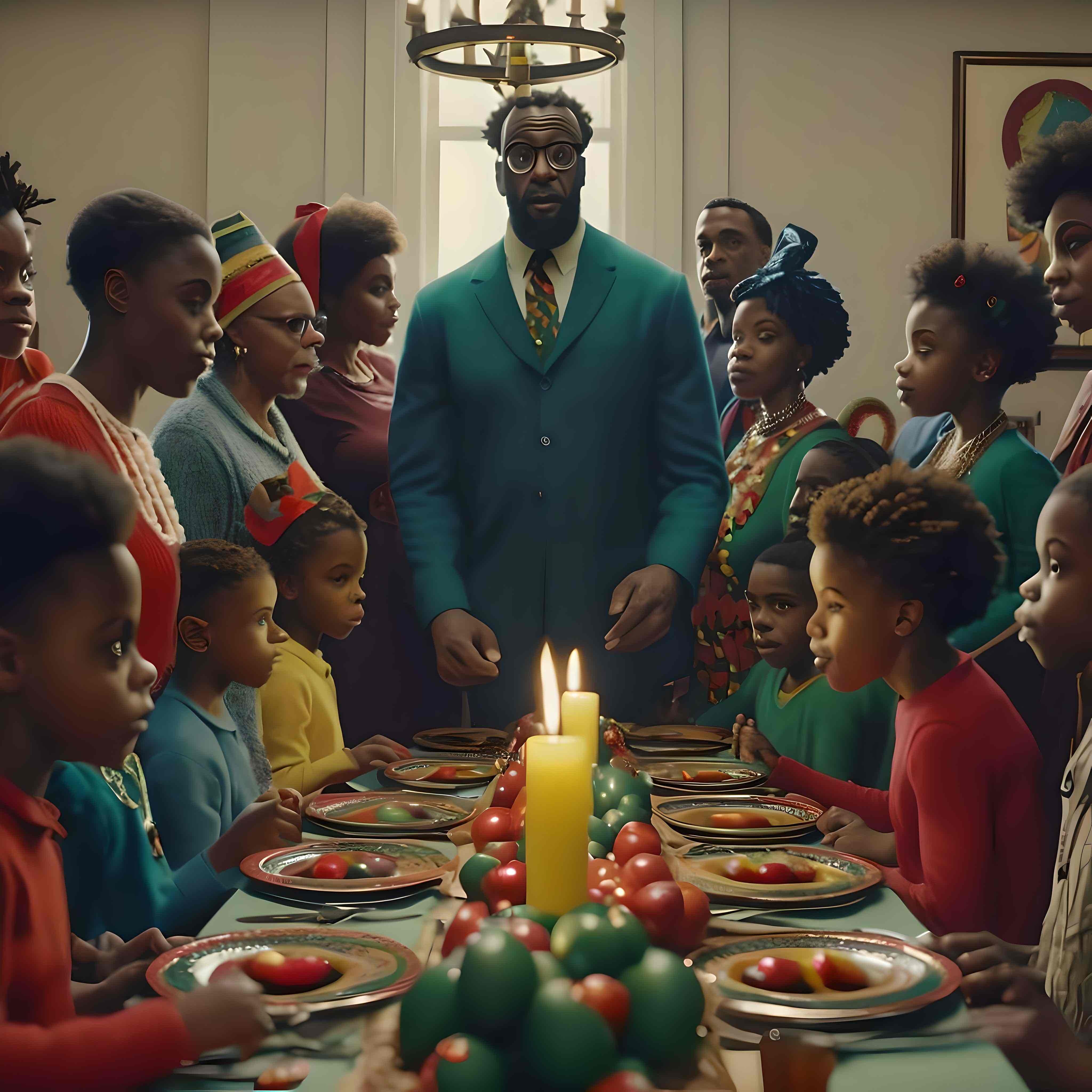 Crazy Kwanzaa in the style of Norman Rockwell