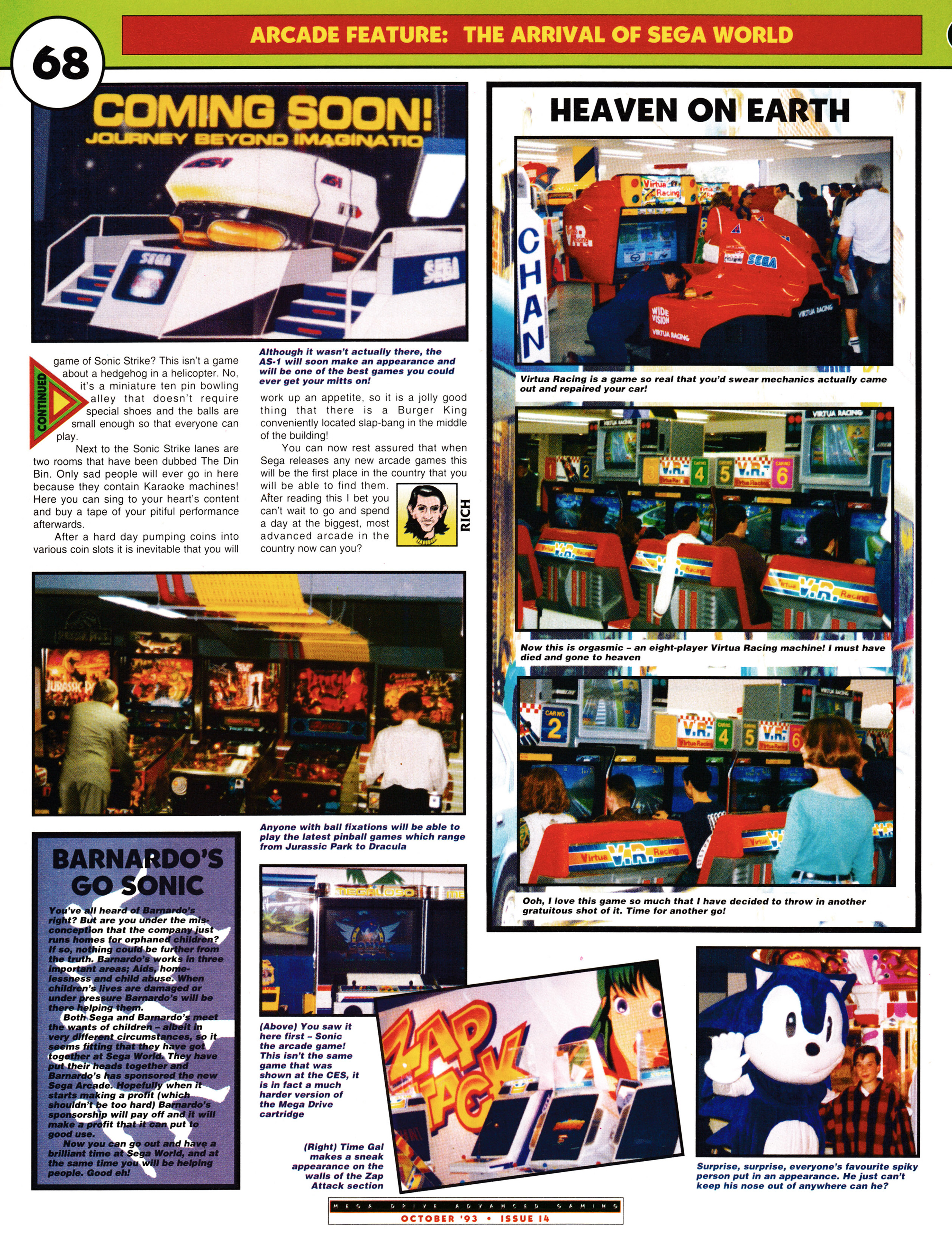 Arcade feature titled: Welcome to Sega World
Taken from Mega Drive Advanced Gaming 14 - October 1993 (UK)
