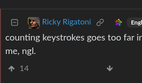 screenshot of Ricky Rigatoni's comment showing 14 votes