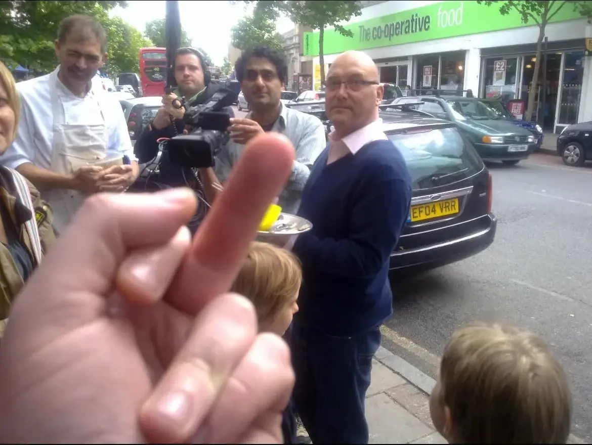 Someone giving Greg Wallace the finger (and not in any manner that he'd enjoy)