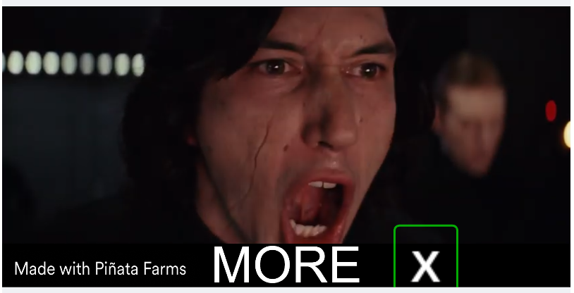 kylo ren from star war saying MORE X, also a watermark reading "Made with Pinata Farms"