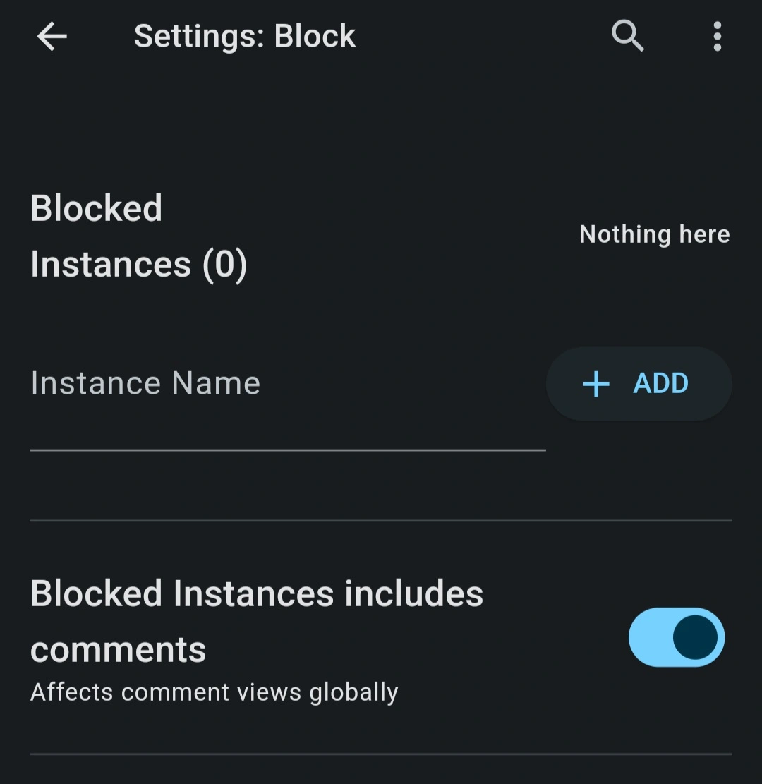 Connect for Lemmy > settings > block instances