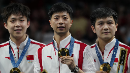 China beat Sweden to lift fifth straight Olympic men's table tennis team title