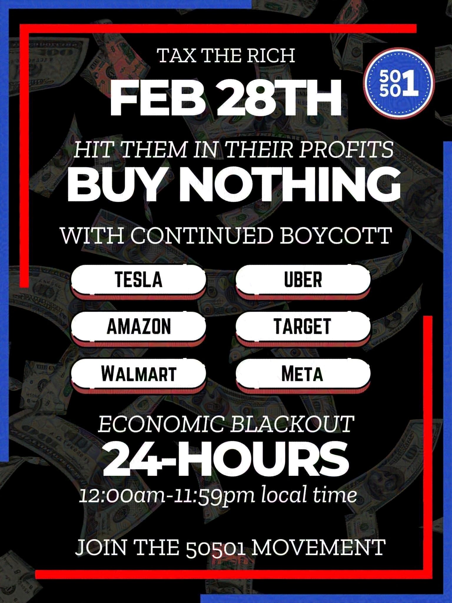 Feb 28 24-hour economic blackout.  Hit them in their profits.  Buy nothing.