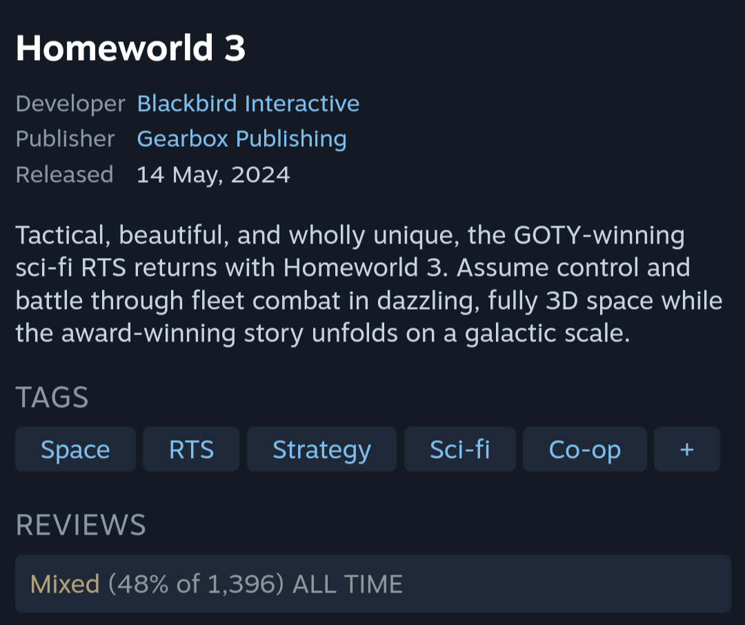 Steam reviews page showing 48% positive.