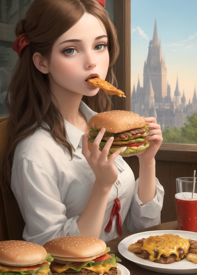 eating a hamburger