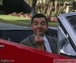 Mr. Bean flipping off everyone unaware what it means GIF